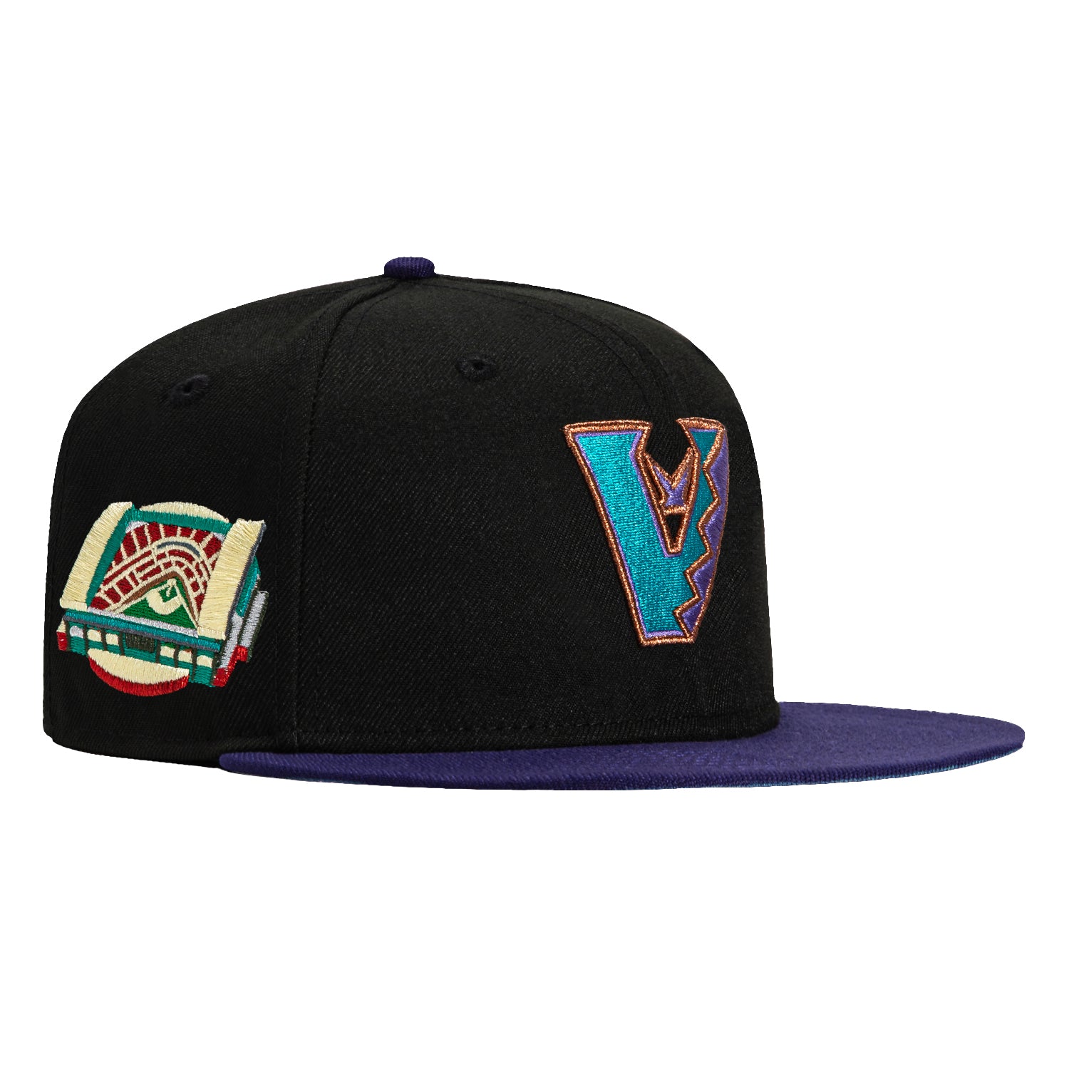 New Era 59Fifty Arizona Diamondbacks Chase Field Patch Snapback Hat - Black & Purple MLB Baseball Cap for Men & Women - Perfect for Games, Collecting & Streetwear Fashion