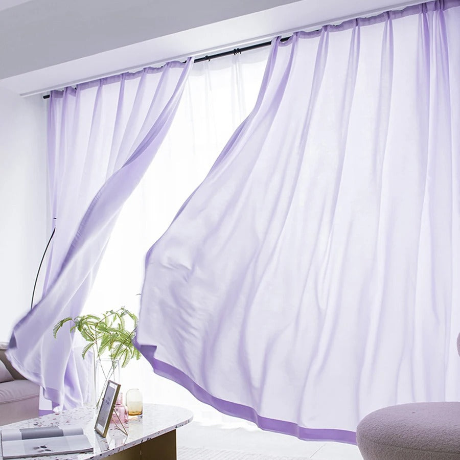 Jason Plain Velvet Satin Sheer Curtains - Lavender Purple Window Drapes for Living Room & Bedroom | Light Filtering Luxury Curtain Panels