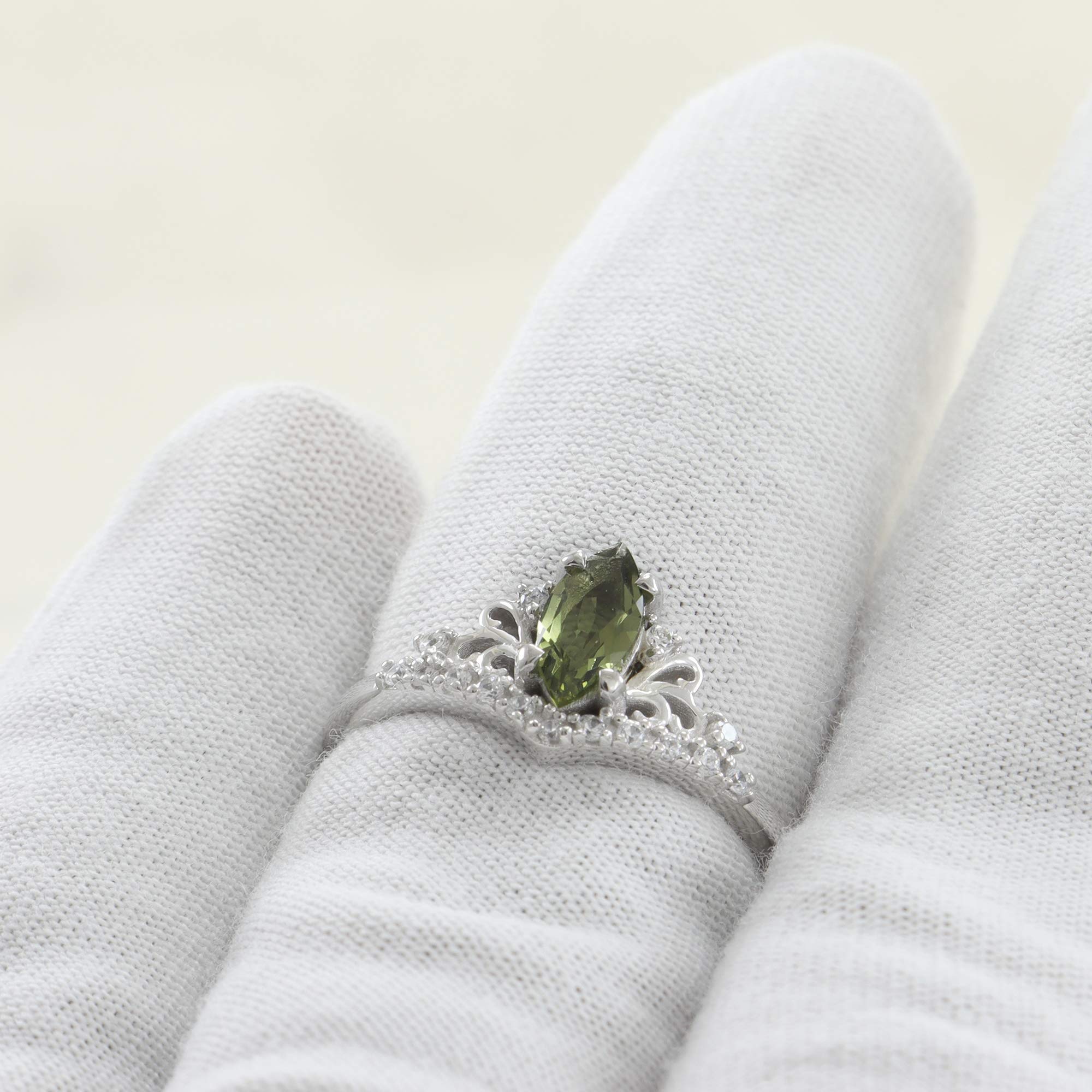 Moldavite Crown Ring for Women - Elegant Silver Filigree Love Ring with Genuine Moldavite Stone - Perfect Gift for Her, Wedding, Anniversary & Special Occasions