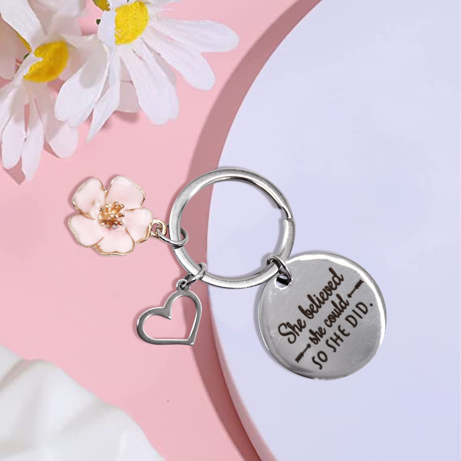 Pedenty 'She Believed She Could So She Did' Keychain - Inspirational Motivational Gifts for Women, Mom, Daughter, Friends - Perfect for Graduation, Birthday, Christmas & Daily Encouragement