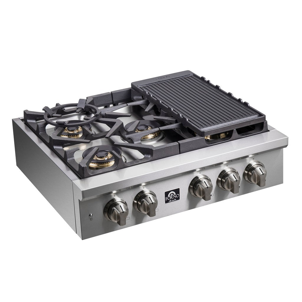 Forno Spezia 30 Inch 5 Burner Professional Gas Rangetop with Wok Ring & Griddle - Stainless Steel Cooktop (Model FCTGS5751 30) for Home Kitchen & Asian Cooking