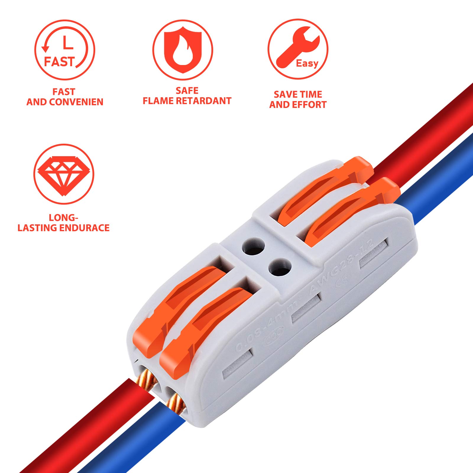NineLeaf 2 Conductor Compact Wire Connectors - 100 Pack for 2 Circuit Inline Splices | Electrical Wiring, Automotive, DIY Projects & Home Appliances