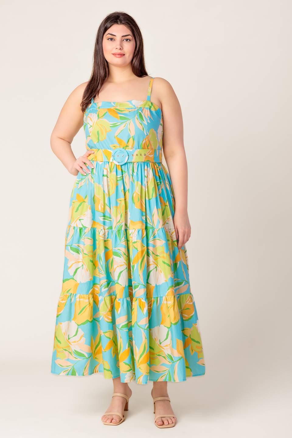 Elegant Blue & Yellow Midi Dress for Women - Perfect for Casual Outings, Brunch Dates & Summer Events | A PERFECT DAY Collection