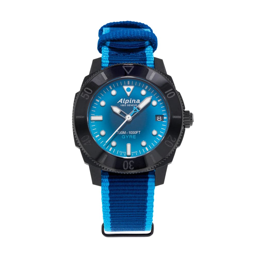 ALPINA SEASTRONG DIVER GYRE AL 525LNSB3VG6 Men's Blue Nylon Strap Dive Watch - Perfect for Water Sports, Swimming & Professional Diving