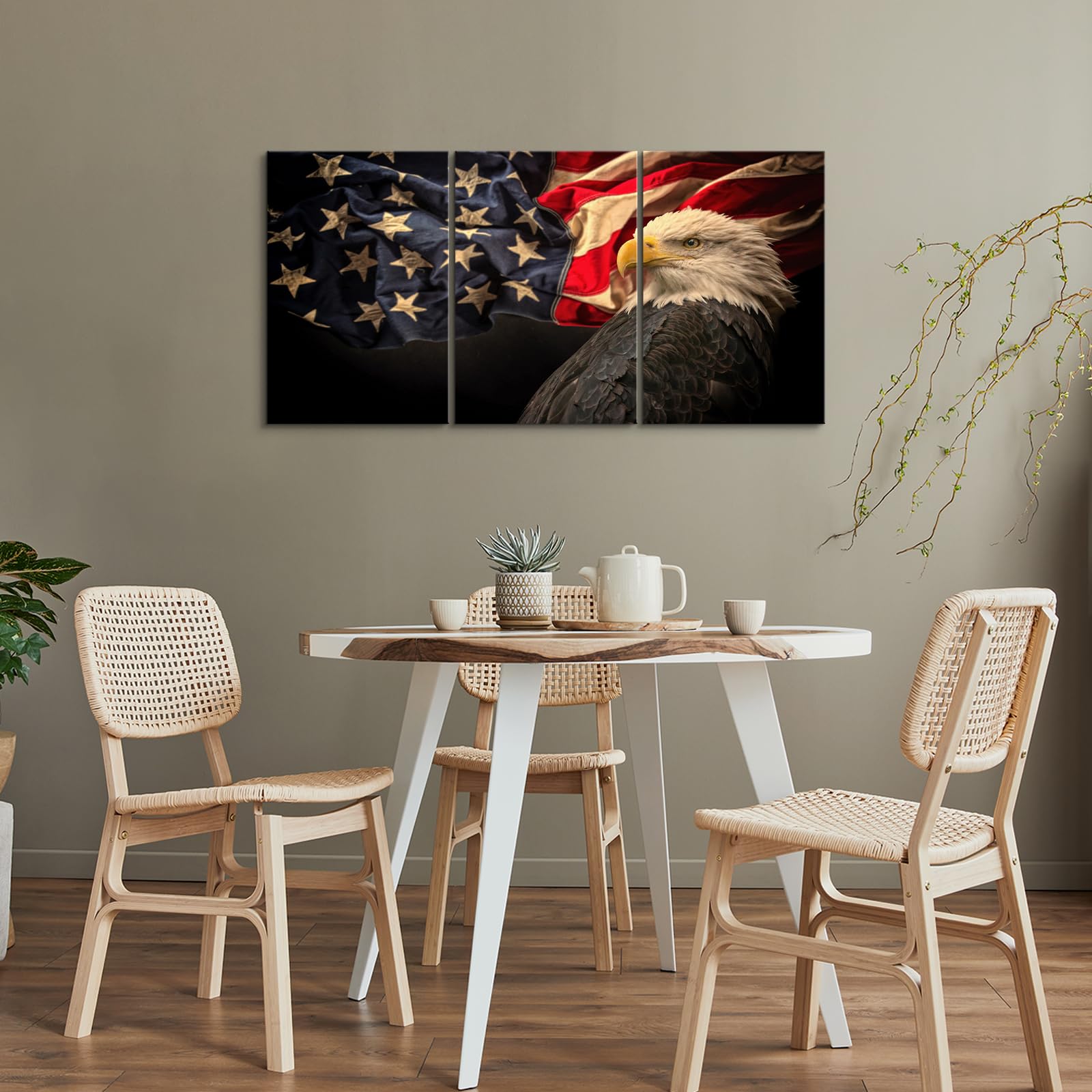 YOUHONG 3 Piece Wooden American Flag Wall Art Set - Rustic Patriotic Home Decor with Bald Eagle Design - Army Military Wall Hanging for Living Room, Bedroom & Office (20