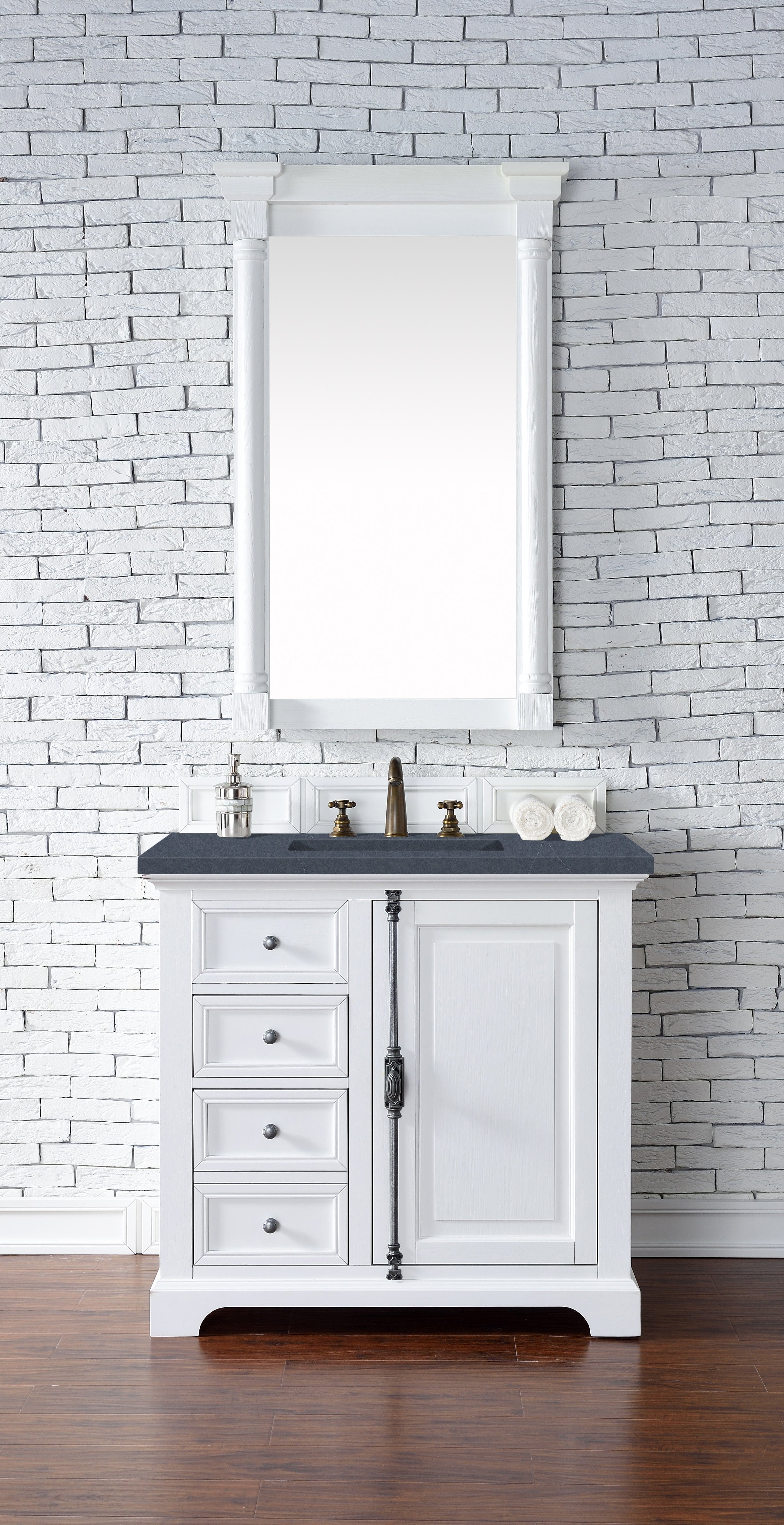 Providence 36 Inch Single Bathroom Vanity Set with Charcoal Soapstone Quartz Top - Bright White Modern Vanity Cabinet for Small Bathroom | Perfect for Master Bath, Guest Bath & Powder Room Makeovers