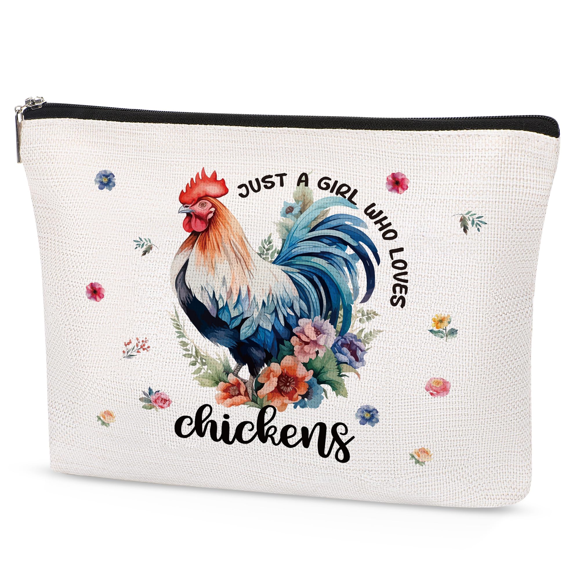 SEAOYOAZO Funny Chicken Makeup Bag for Women - Floral Cosmetic Toiletry Travel Bag for Girls - Perfect Gift for Chicken Lovers - Just a Girl Who Loves Chickens - Ideal for Travel, Gym & Daily Use