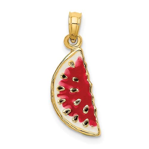 14K Yellow Gold 3D Watermelon Charm Pendant with Enamel - Elegant Jewelry Gift for Women, Perfect for Necklaces, Bracelets & Summer Fashion Accessories