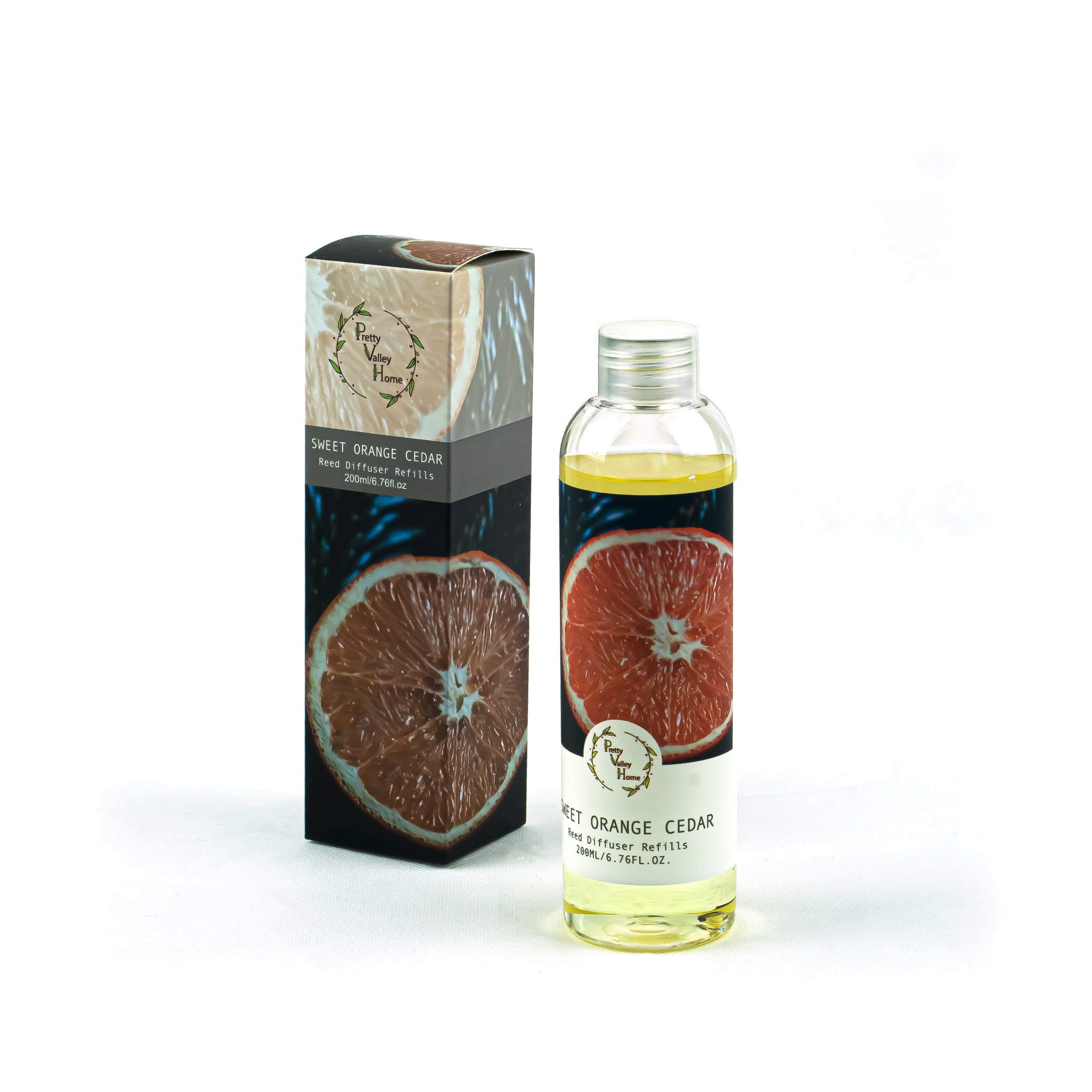 Premium Sweet Orange Cedar Reed Diffuser Refill for Home - Aromatherapy Essential Oil Air Freshener for Living Room, Bedroom & Bathroom