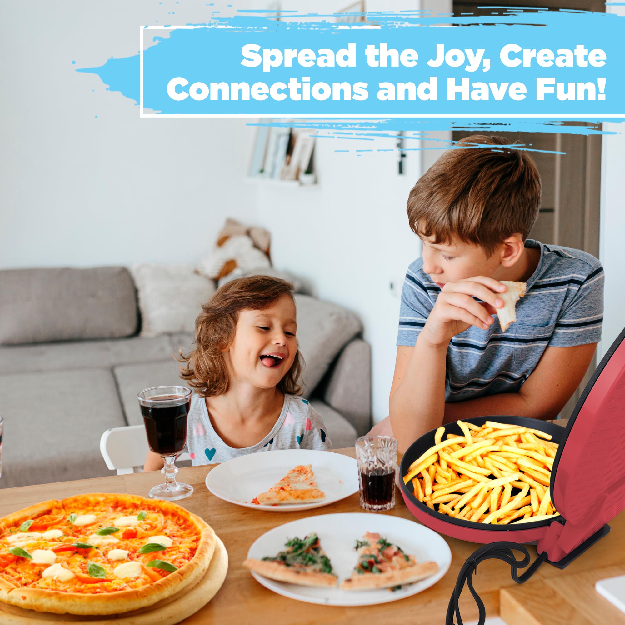 220V Courant 12-Inch Electric Pizza Maker & Calzone Oven - Non-Stick Plates, Cool-Touch Handle, Indoor Countertop Griddle for Home, School, or Dorm - Perfect for Quick Meals, Parties, and Family Gatherings (Black)