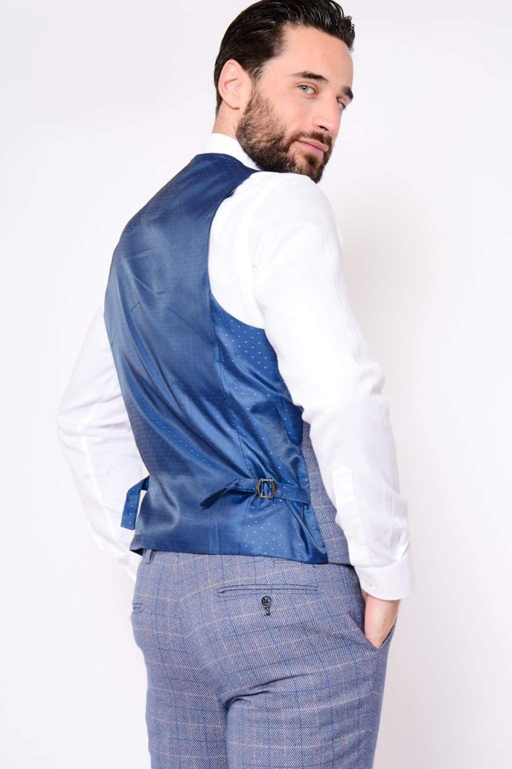 Marc Darcy Hilton Blue Tweed Check Single Breasted Waistcoat for Men - Elegant Formal Vest for Weddings, Business & Office Wear