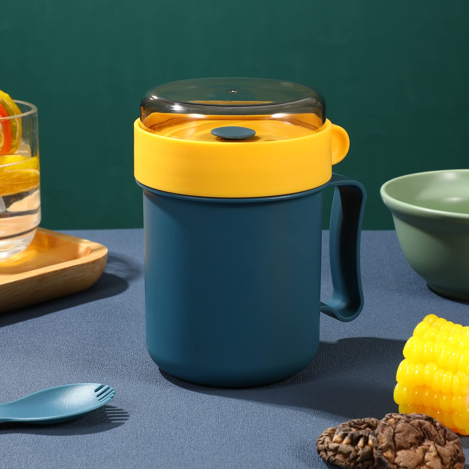 **Cabilock Insulated Soup Mug with Lid & Spoon - 16oz Microwave Safe Food Flask, Thermos for Hot/Cold Beverages - Perfect for Breakfast, Soup, Noodles, Cereal, Coffee, Office Lunch & Outdoor Camping (Blue)**