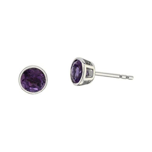 10K White Gold Amethyst Bezel Set Stud Earrings for Women - Elegant Purple Gemstone Jewelry for Everyday Wear & Special Occasions