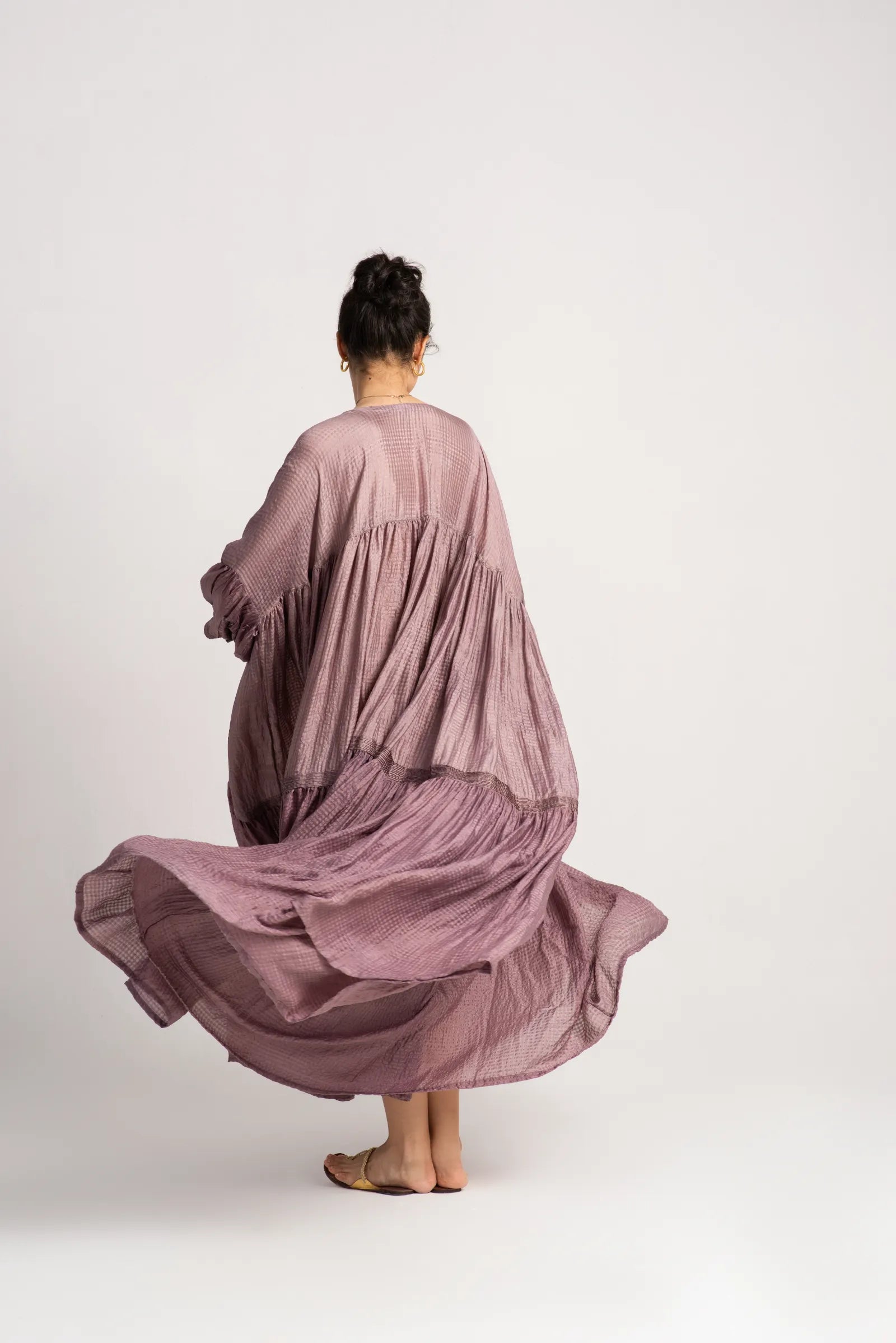 Phillauri Silk Check Dress in Dusty Mauve - Elegant & Comfortable for Weddings, Parties & Special Occasions