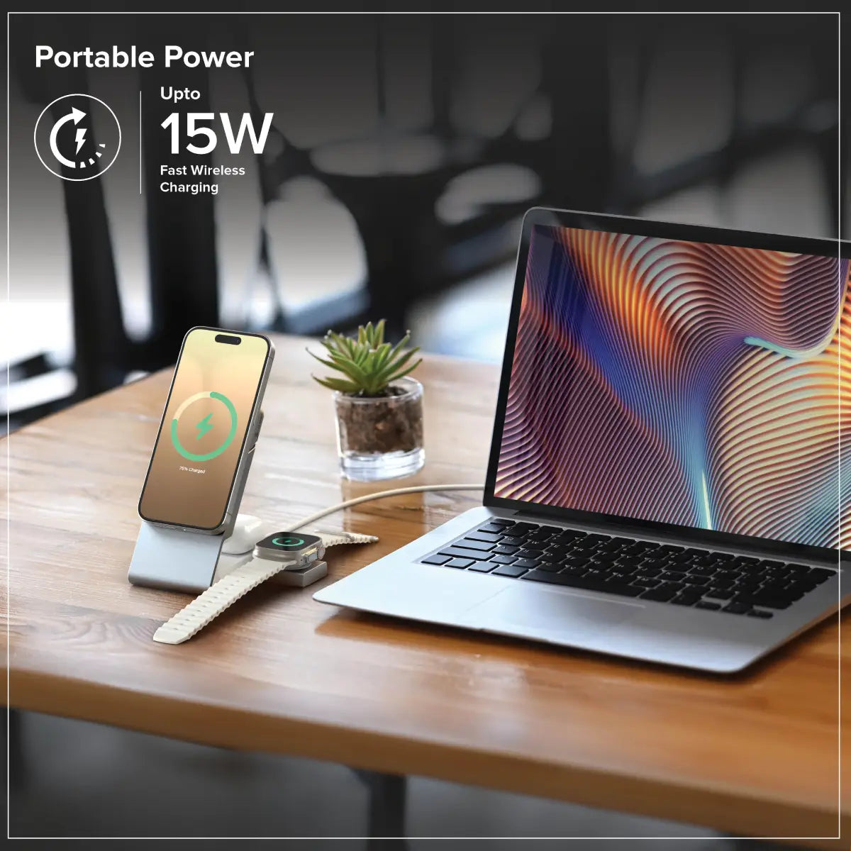 Matrix+ 3-in-1 Magnetic Wireless Charging Station for iPhone 16/12, Apple Watch & AirPods - 5000mAh Portable Power Bank with 30W Fast Charging & Worldwide Adapter - Perfect for Travel, Office & Nightstand Charging