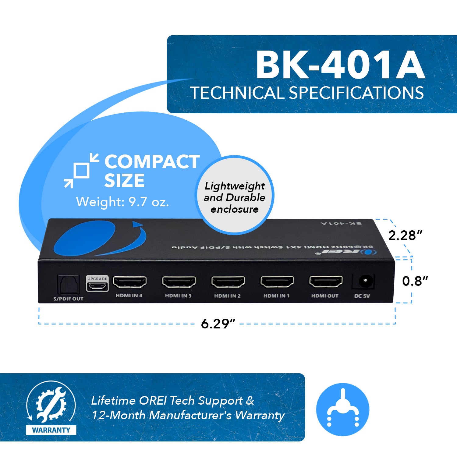 8K HDMI Switch 4 Port with Audio Extractor - Ultra HD 4K@120Hz, 1080P@240Hz, HDR, HDCP 2.2 - Seamless Switching for Home Theater, Gaming & Office Setup (Model BK 401A, Black)