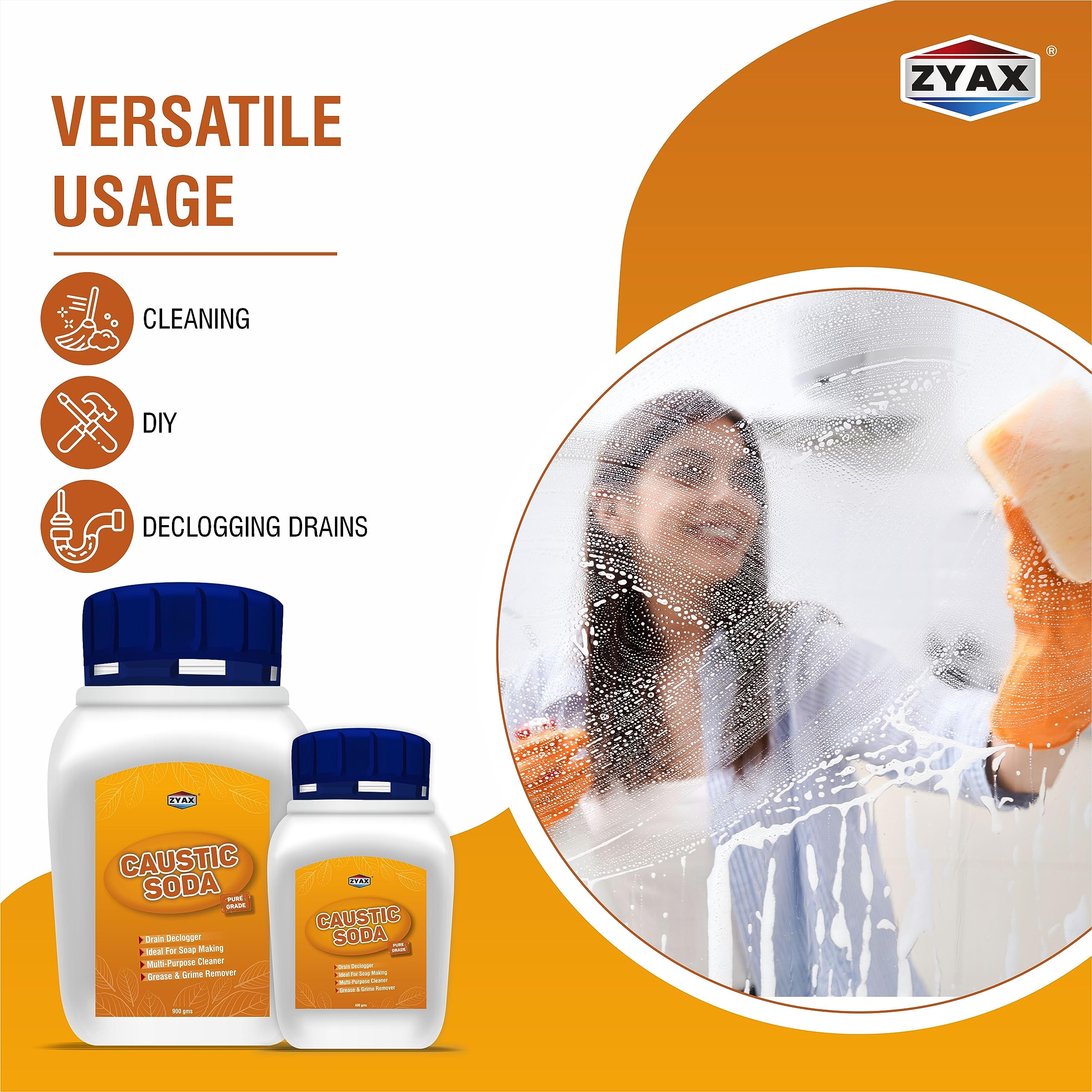 ZYAX 400g Caustic Soda (Sodium Hydroxide) - Powerful Drain Cleaner, Chimney Degreaser & Soap Making Supply - Unclogs Pipes, Removes Grease & Makes Homemade Soap - Ideal for Kitchen, Bathroom & DIY Cleaning Projects