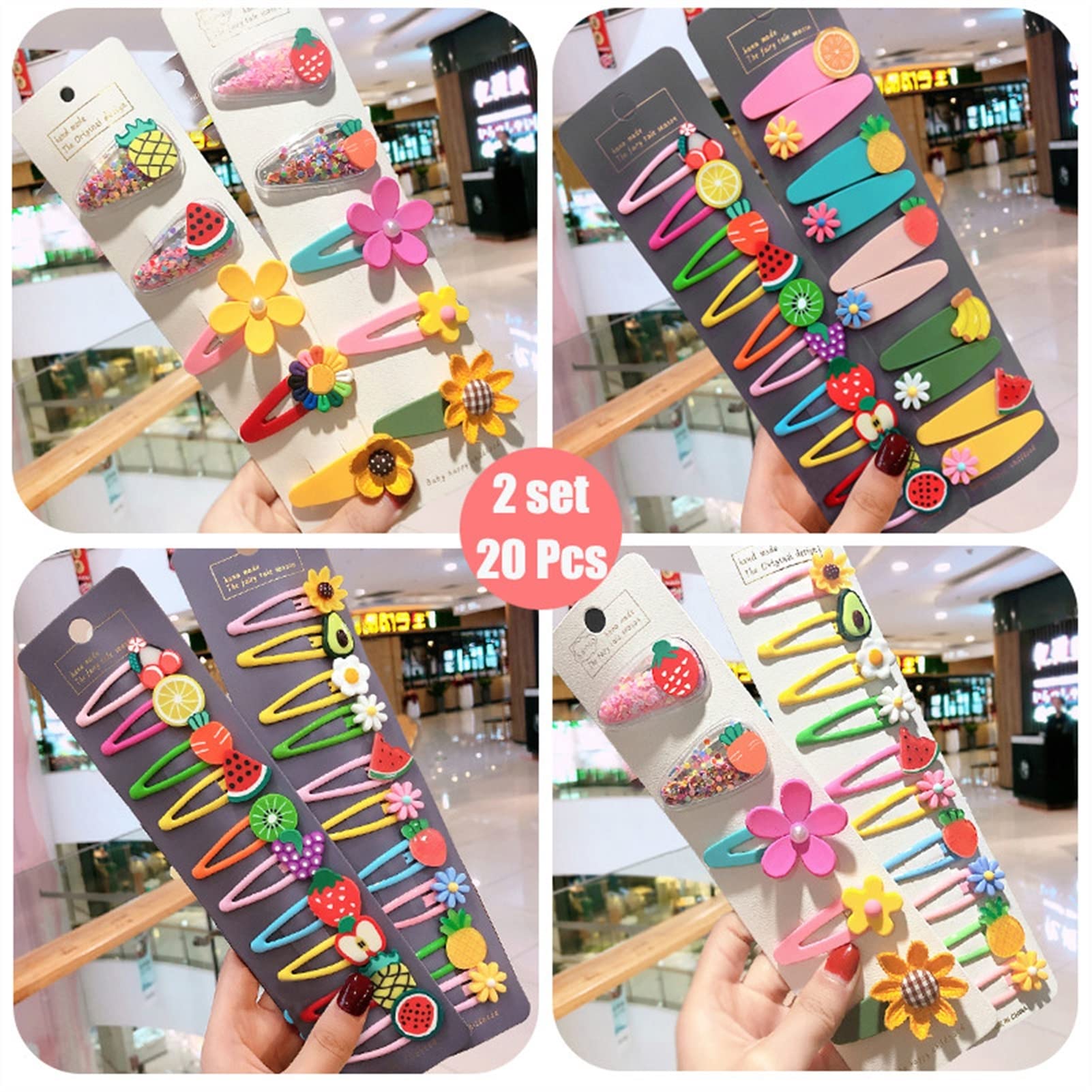 Handmade Cute Cartoon Animal & Fruit Hair Barrettes for Girls - 10/15 Pcs Set - 5cm Hair Clips for Kids - Lovely Hair Accessories & Headbands (Green) - Perfect for School, Parties & Daily Styling