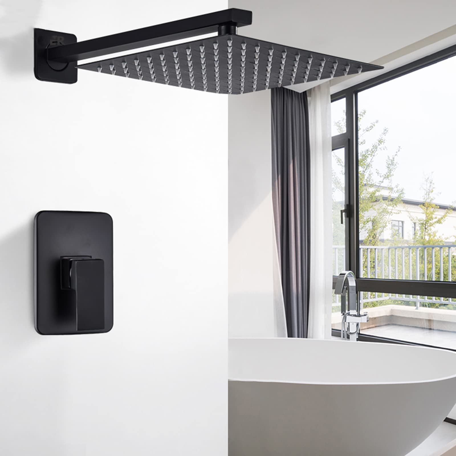 Premium Matte Black Wall Mounted Shower System - Concealed Faucet Set with 12