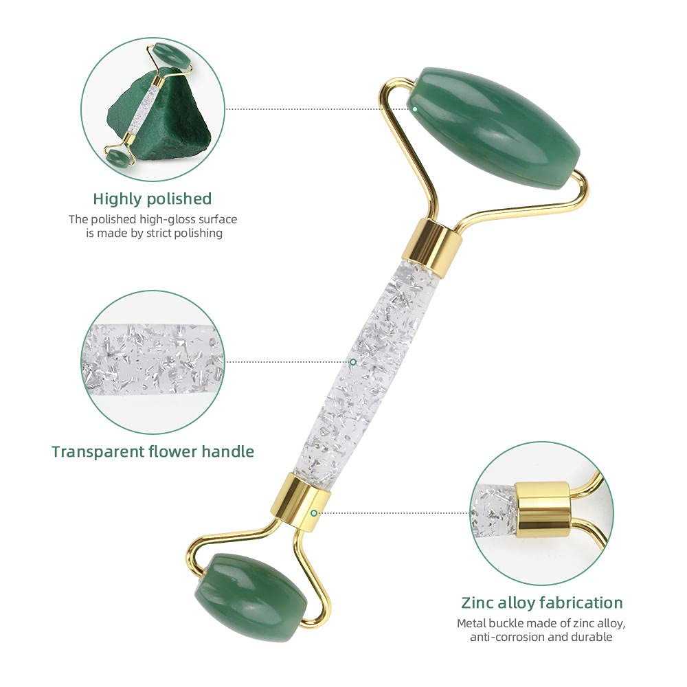Natural Jade Gua Sha Stone & Face Roller Set - Pink, White, Green Massage Tools for Face & Body Care, Skin Rejuvenation, Slimming - Perfect for Home Spa, Self-Care Routine & Beauty Therapy (White Box)