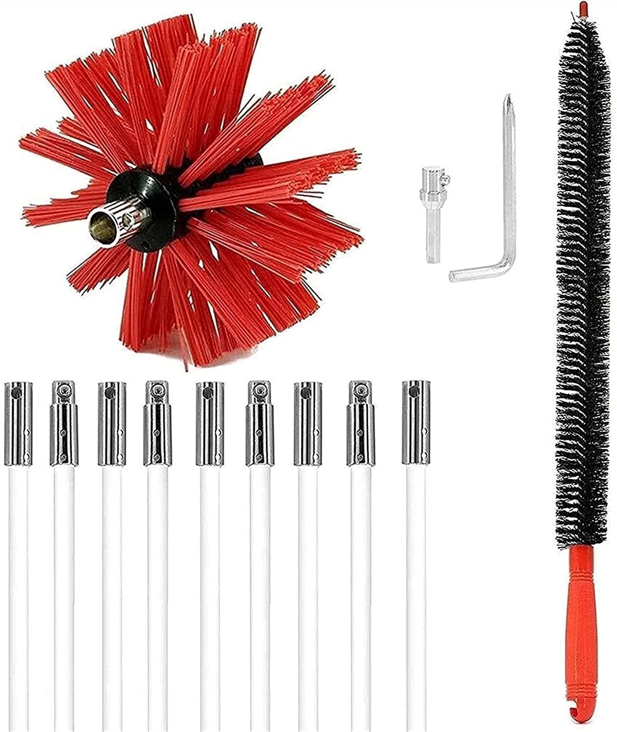 QDY Chimney & Dryer Vent Cleaning Brush Kit - 410mm Fireplace Flue Brush with 9 Rods, Lint Remover for Power Drill or Manual Use | Perfect for Fireplace Maintenance & Dryer Vent Cleaning