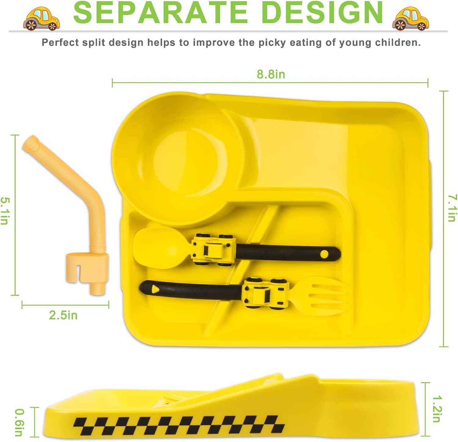 **Toddler Feeding Set with Removable Straw - BPA-Free Baby Plates & Utensils for Kids - Easter & Birthday Gifts - Stocking Stuffers - Yellow (Perfect for Home, Daycare & Travel Use)**