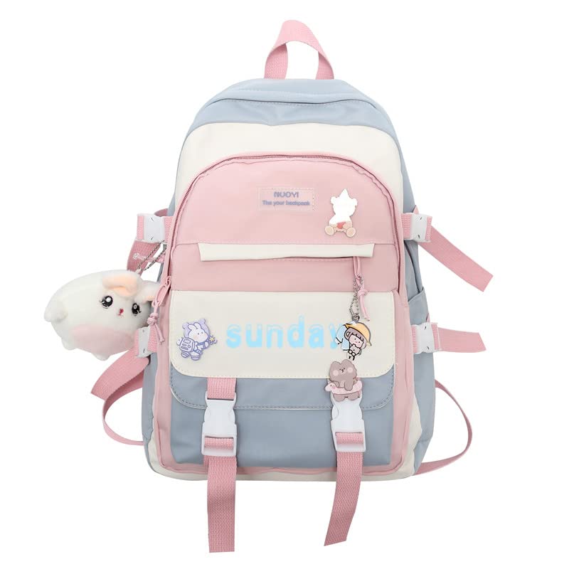 Cute Kawaii Backpack for School - Plush Bunny Pendant Aesthetic Japanese Daypack Bookbag (Blue) | Perfect for College, Travel & Everyday Use