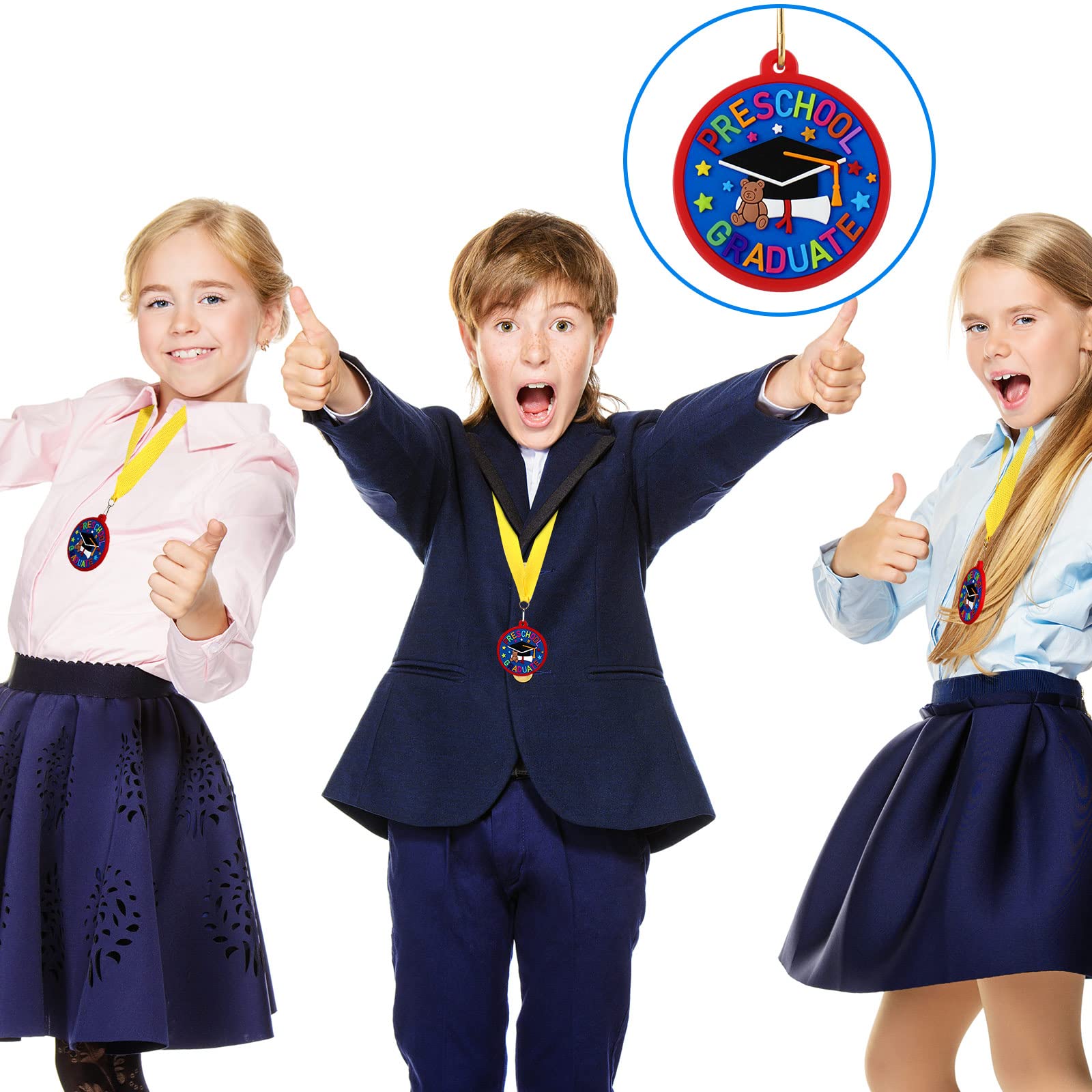 24 Pcs Kindergarten Preschool Graduation Medals for Kids - 2 Inch Award Medals with Yellow Ribbon - Perfect for Graduation Ceremonies, School Parties & Student Recognition Events
