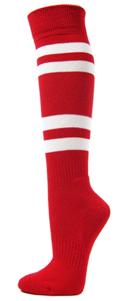 COUVER White Striped Knee High Softball Socks - Breathable & Cushioned Sports Socks for Women & Girls - Perfect for Softball, Baseball, Soccer & Volleyball Games