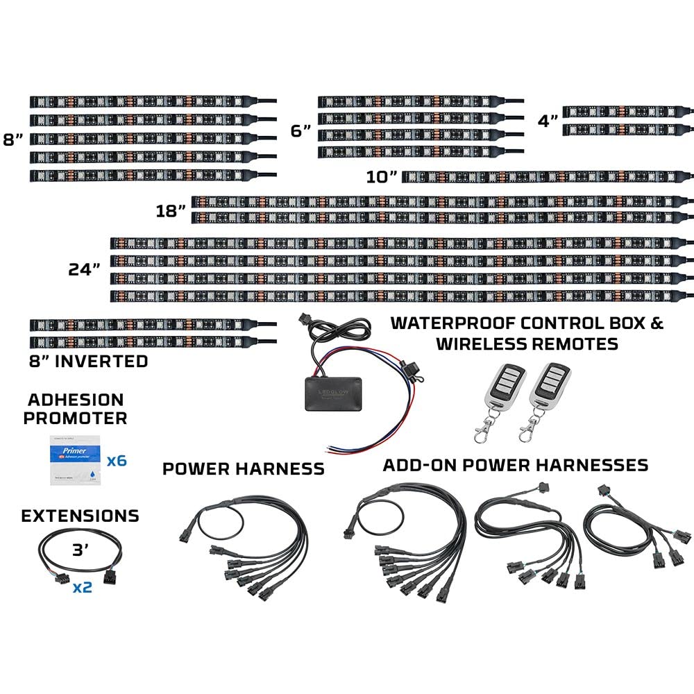 LEDGlow 20-Piece Advanced Million Color LED Motorcycle Underglow Lighting Kit for Can-Am Ryker - Waterproof Control Box & Flexible Strips - Brake Light Feature - Perfect for Night Riding & Custom Bike Shows