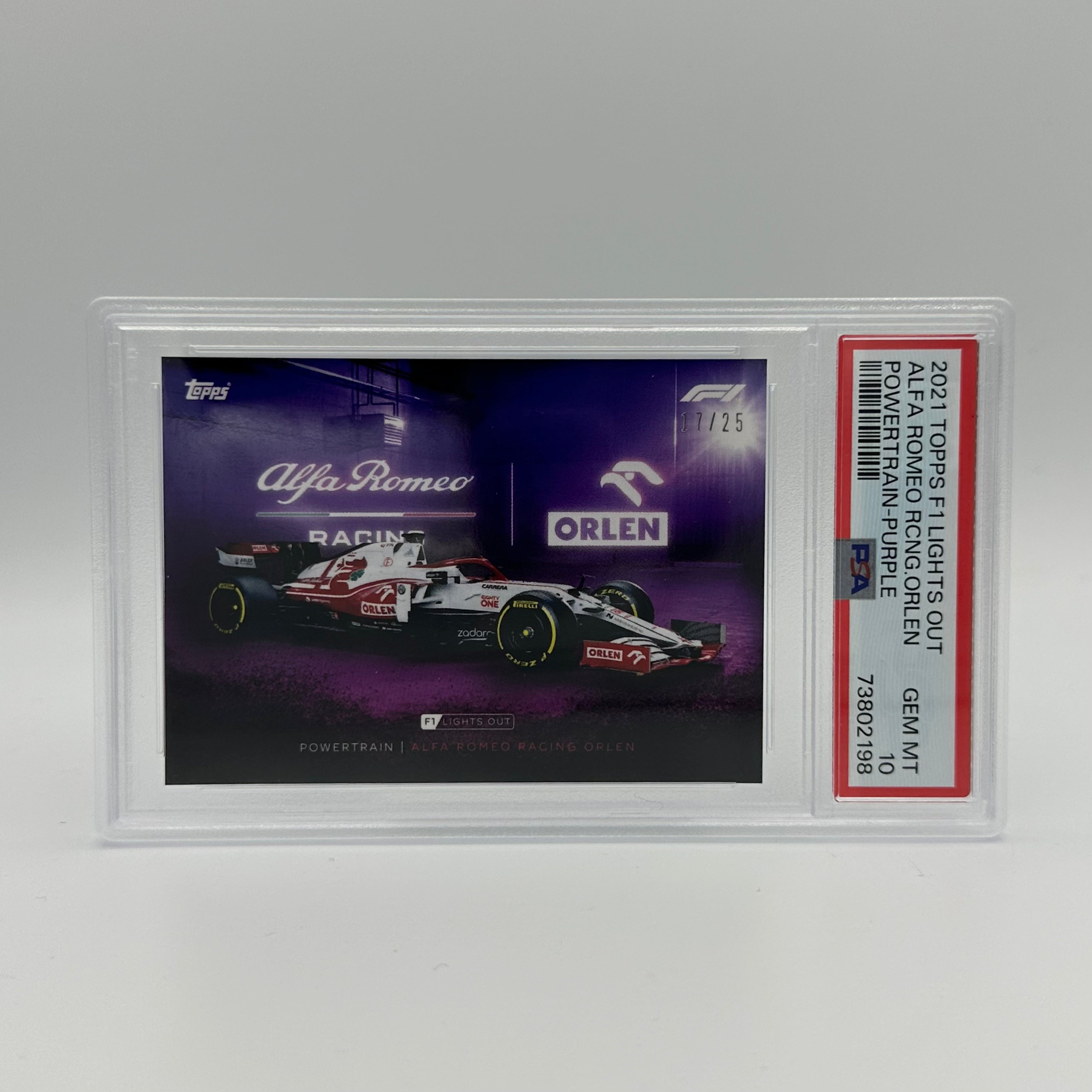 PSA 10 ALFA ROMEO RACING ORLEN 17/25 POWERTRAIN PURPLE Trading Card - Rare Collectible for Motorsport Fans & Card Investors | Perfect for Display, Trading, and Portfolio Growth