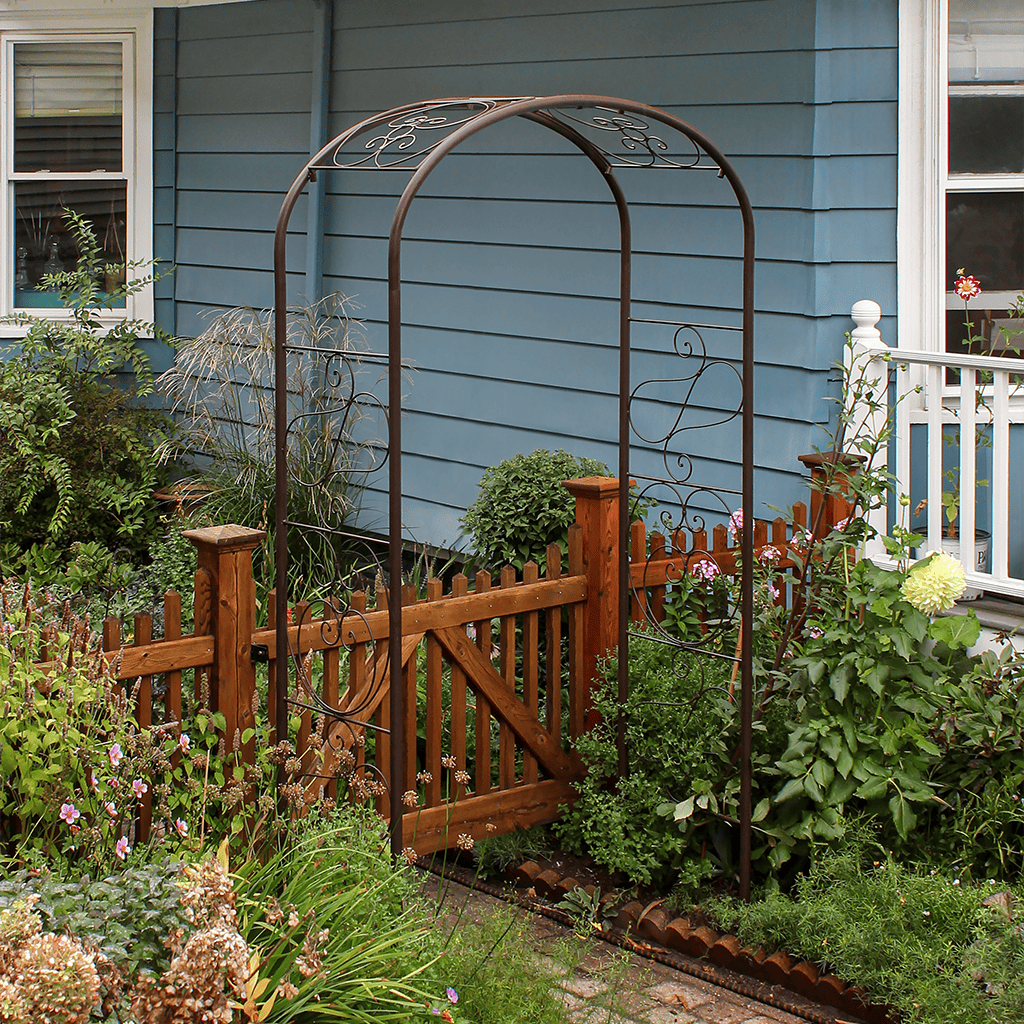 Ferro Firenze Arbor by Achla Designs - Elegant Wrought Iron Garden Arbor for Outdoor Weddings, Vineyards & Landscaping