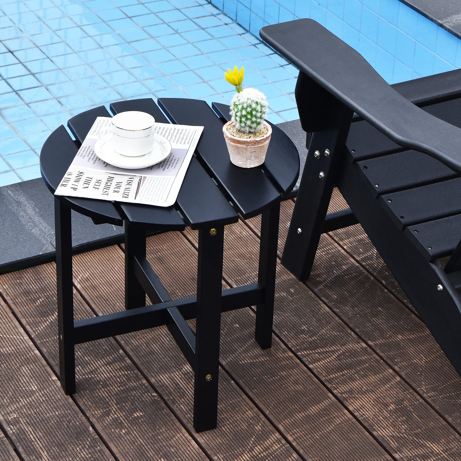 Tangkula 18 Inch Round Outdoor Side Table - Weather Resistant Adirondack End Table for Patio, Lawn, Garden, Balcony & Backyard - Perfect for Coffee, Drinks & Decor (Set of 2, Black)