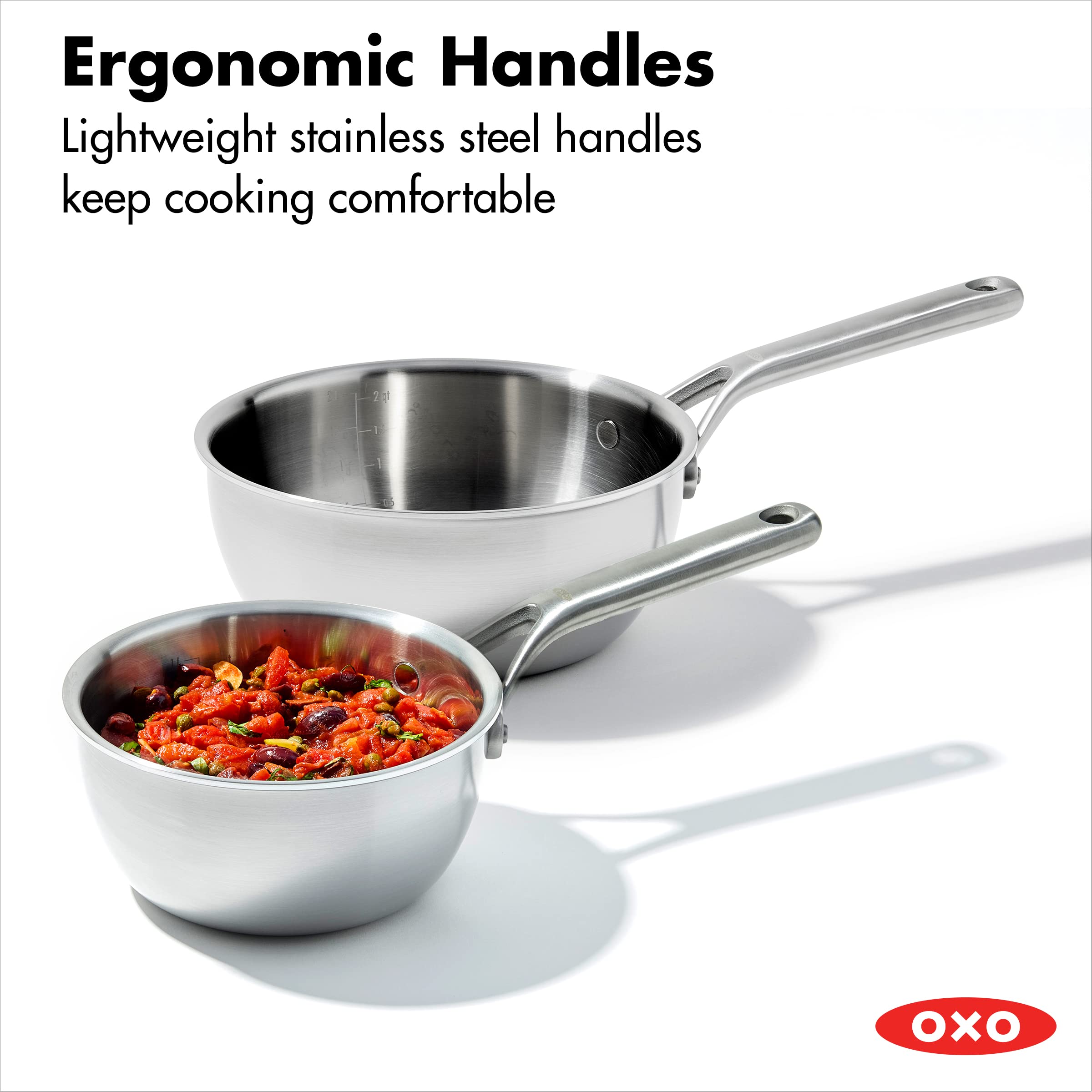 OXO Mira Tri-Ply Stainless Steel Cookware Set - 1.5QT & 3.57QT Chef Pans with Lids | PFAS-Free, Multi-Clad, Induction Compatible, Dishwasher & Oven Safe (Silver) | Perfect for Sautéing, Simmering & Everyday Cooking