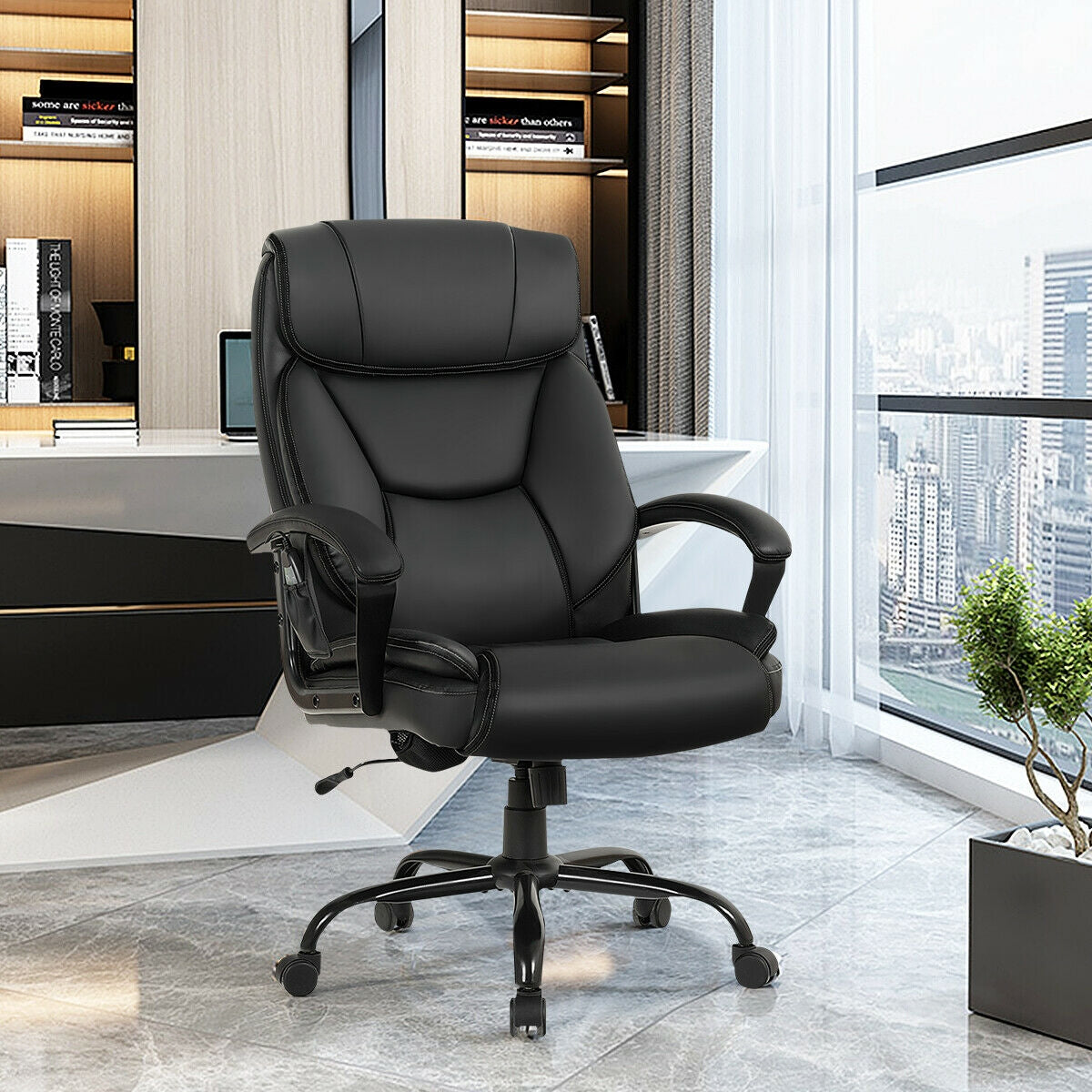 Costway Ergonomic Massage Office Chair with 6-Point Vibration System - Adjustable Executive Chair for Back Pain Relief - Perfect for Home Office, Gaming & Workspace Comfort
