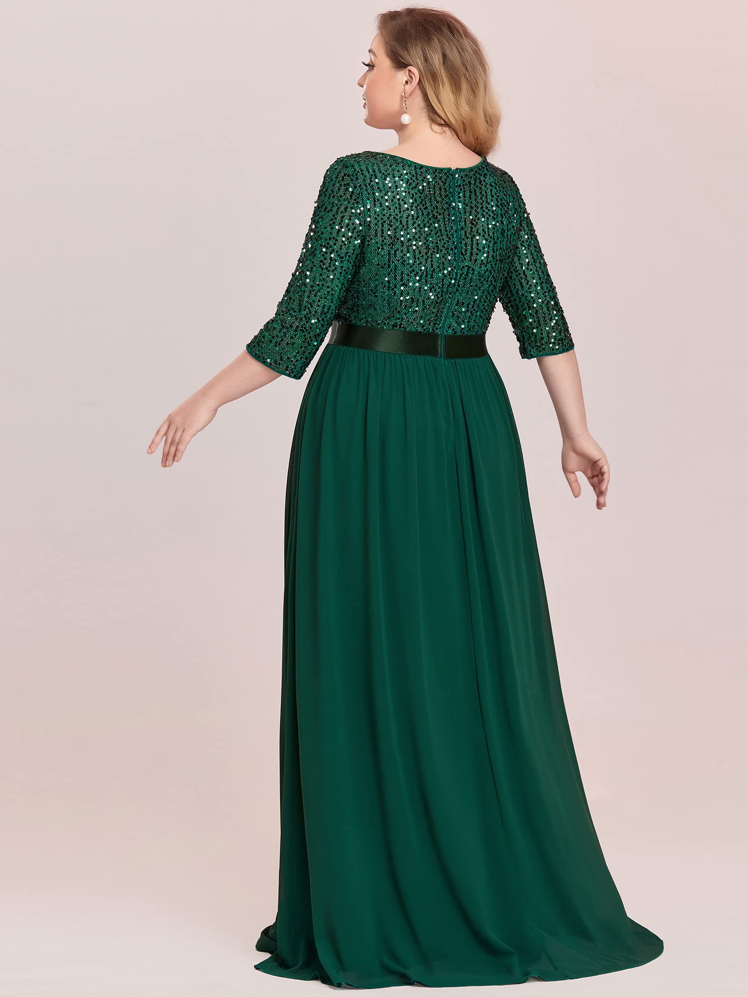 Ever-Pretty Women's Sequin Round Neck Maxi Dress Plus Size Formal Evening Gown for Weddings, Parties & Special Occasions - Style 0683-PZ