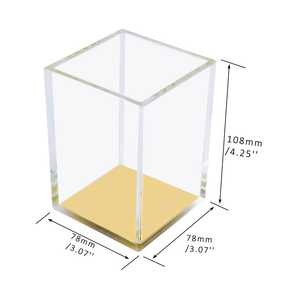 Clear Acrylic Pencil Pen Holder with Gold Base - Modern Desk Organizer for Office, Makeup Brushes & Stationery | Perfect for Home Office, Vanity Table & Workstation Storage
