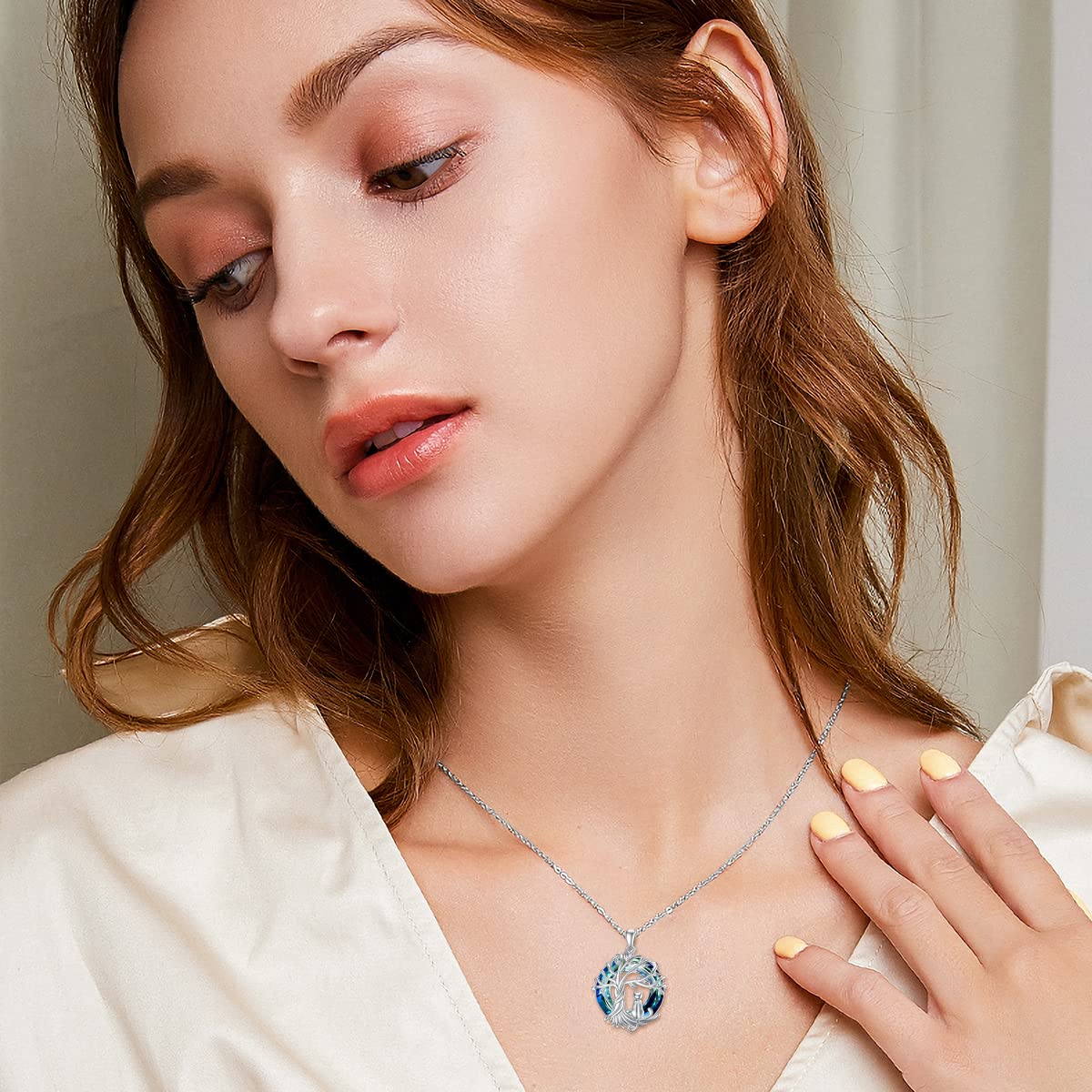 Sterling Silver Cat Tree of Life Pendant Necklace with Blue Crystal - Cute Cat Jewelry Gift for Women, Cat Lovers - Perfect for Birthday, Christmas & Everyday Wear