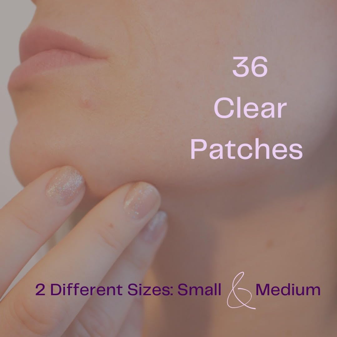 Hydrocolloid Acne Patches for Face - Invisible Pimple Patches for Blemishes & Breakouts, Absorbing Spot Treatment (36 Count, 2 Sizes) | Perfect for Overnight Skin Care & On-the-Go Blemish Cover