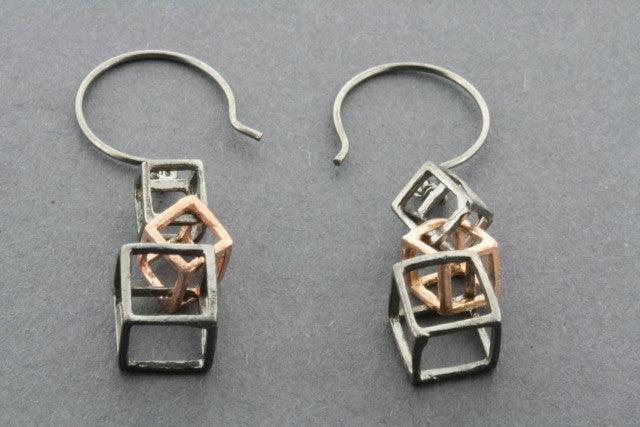 3 Pack Rose Gold Plated & Oxidized Cube Earrings for Women - Trendy Geometric Studs for Everyday Wear & Gift Giving
