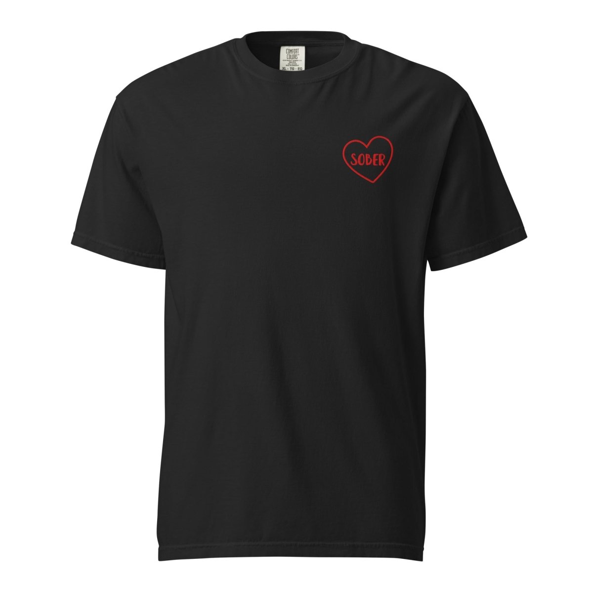 Sober in a Heart - Embroidered Garment Dyed T-Shirt | Vintage Washed Cotton Tee for Casual Wear & Street Style