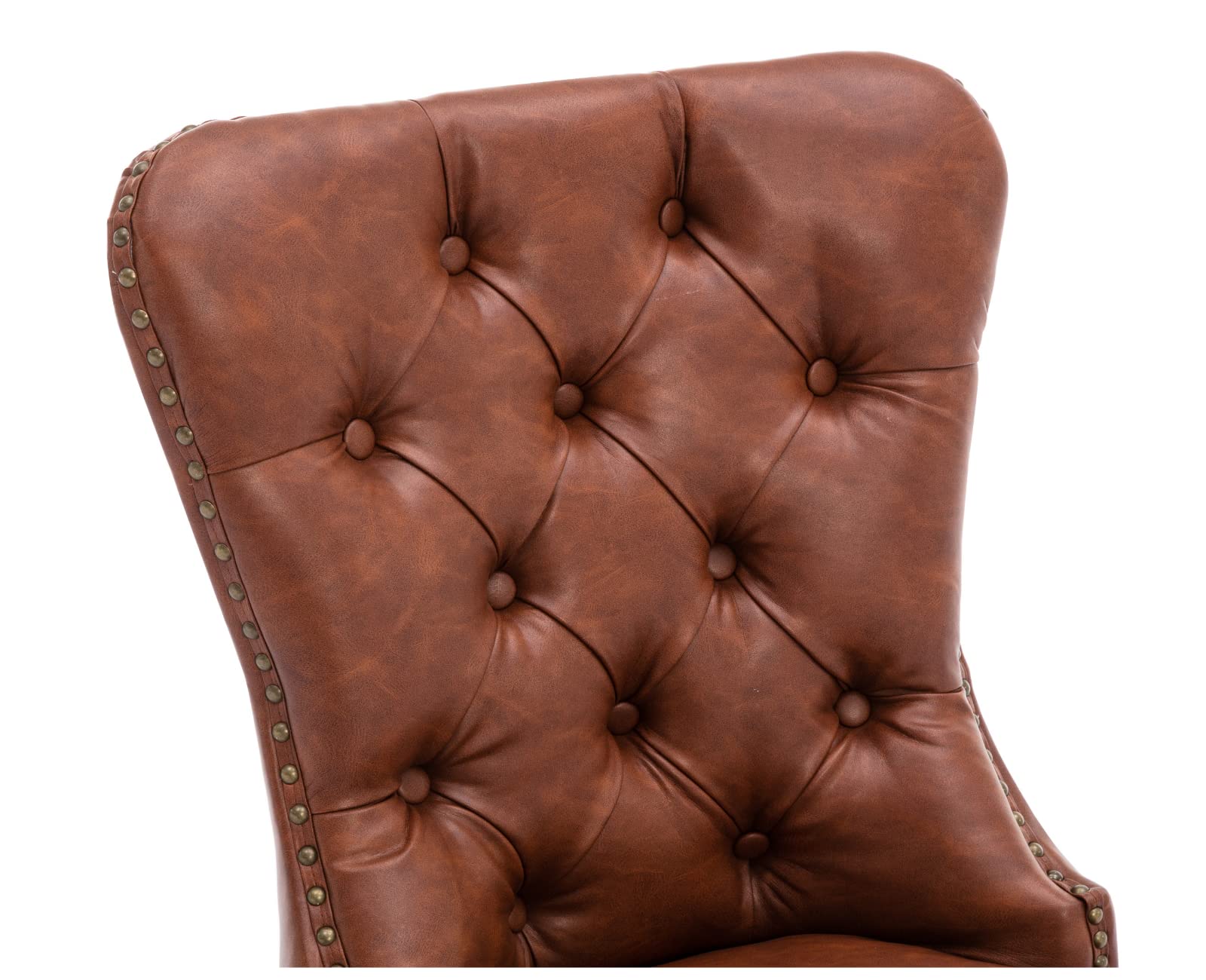 EALSON Mid Century Modern Dining Chairs Set of 2 - Brown Leather Upholstered Kitchen Side Chairs with Wood Legs & Nail Head Trim - Tufted Backrest for Dining Room, Living Room, Kitchen & Home Office Decor