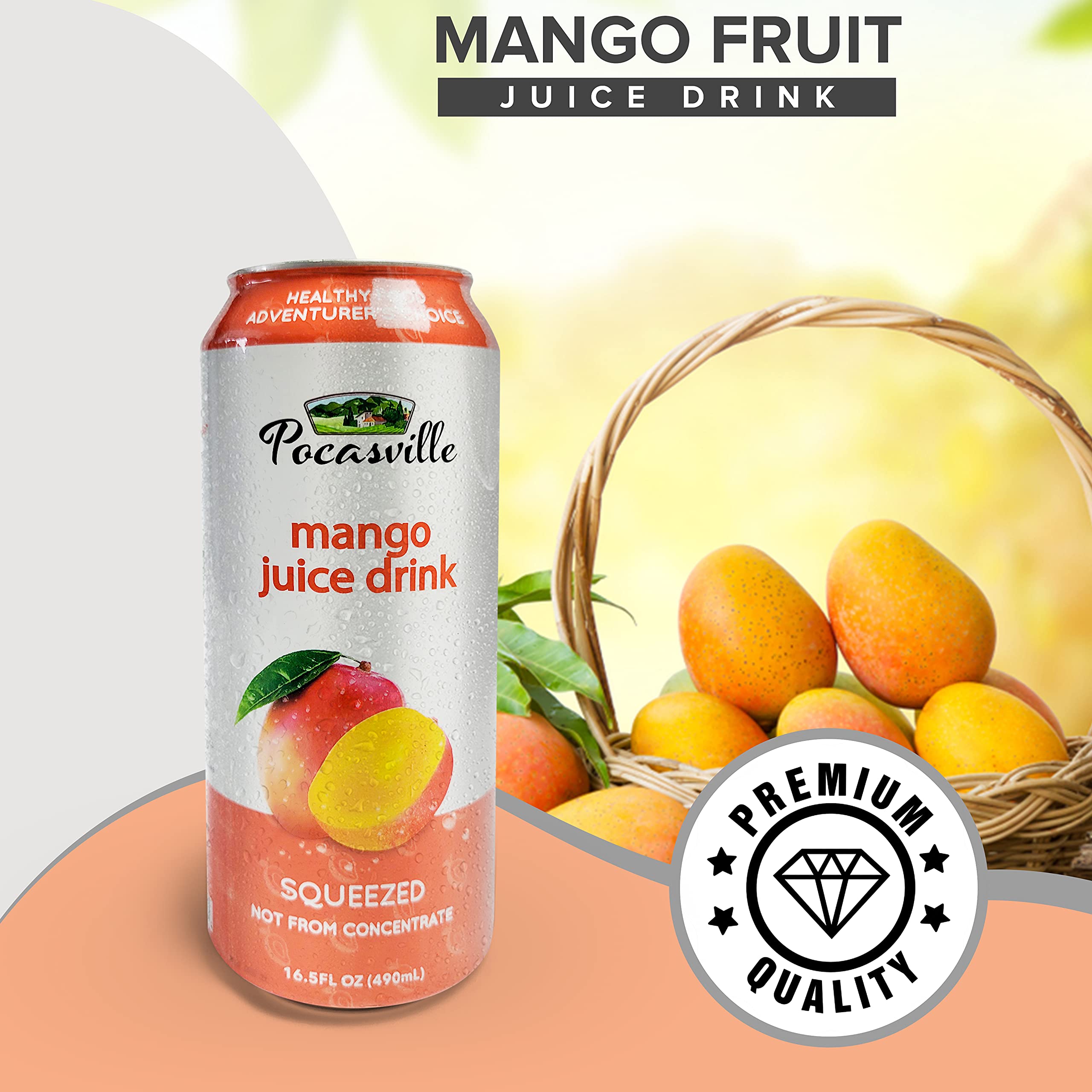 Pocasville 100% Pure Mango Juice - Not from Concentrate, 16.5 Fl Oz (6 Pack Cans) | Refreshing Natural Beverage for Breakfast, Snacks & Healthy Lifestyle