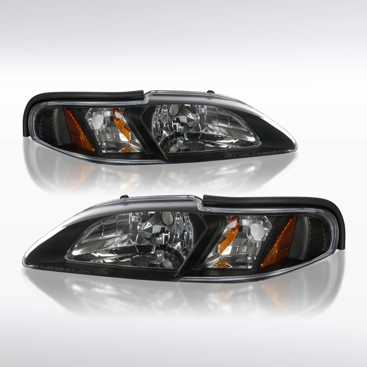 AUTOZENSATION Black Housing Clear Lens Headlights & Corner Lights Pair Compatible with 1994-1998 Ford Mustang - Left & Right Side Replacement for Improved Night Driving & Car Customization