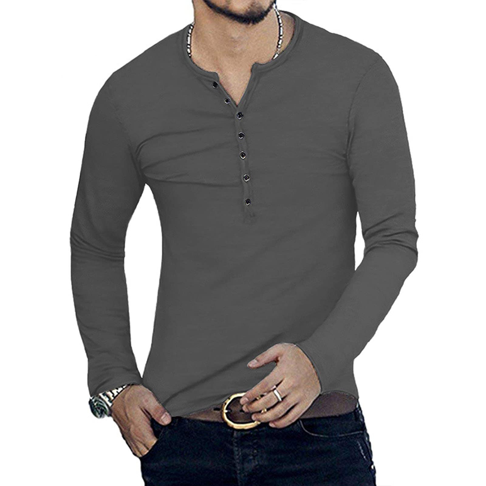 Men's Casual Slim Fit Basic Henley T-Shirt - Short & Long Sleeve V-Neck Tee for Everyday Wear, Work, and Outings
