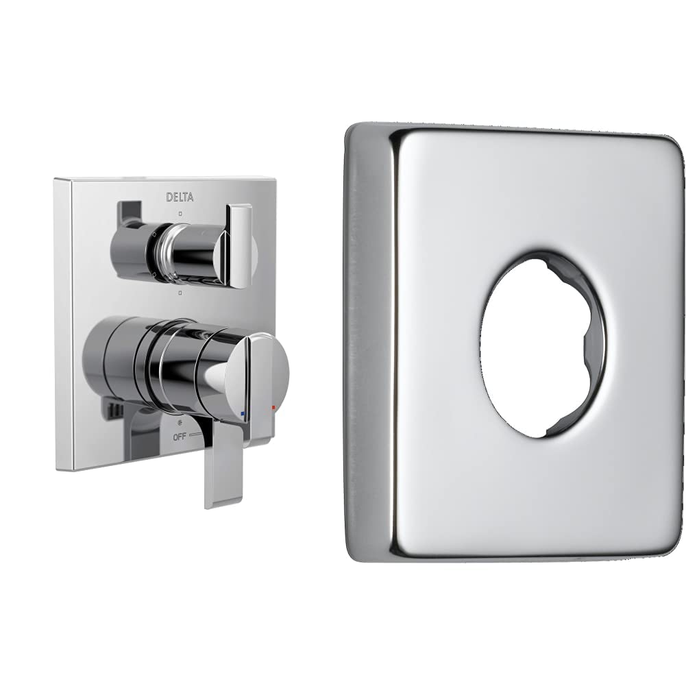 Delta Faucet Modern 6-Setting Shower Diverter Trim Kit with Vero Shower Flange - Chrome Finish for Delta Shower Systems (Valve Not Included) - Perfect for Bathroom Renovations & Tub to Shower Conversions
