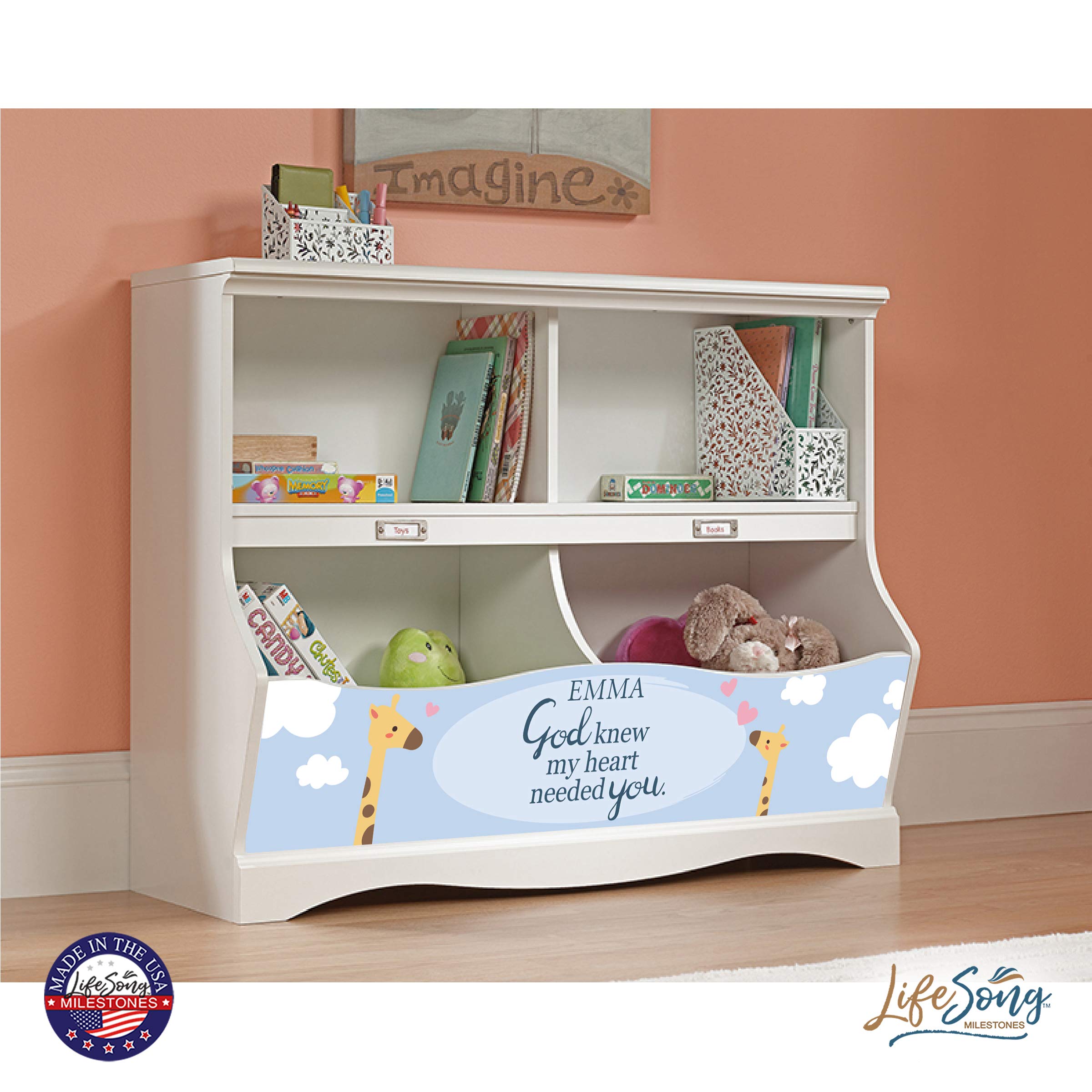 LifeSong Milestones Personalized Kids Bookcase with Cubbyhole Storage - White Nursery Toy Shelf Organizer for Bedroom & Playroom | Perfect for Storing Books, Toys & Decor in Children's Rooms