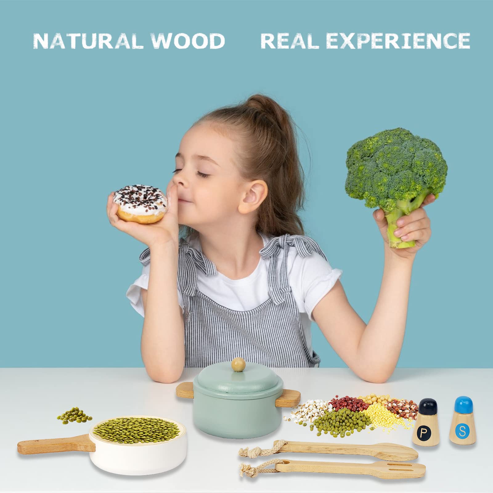 Premium Wooden Toddler Play Kitchen Set with Utensils & Accessories, Montessori Pretend Cooking Toy, Educational Gift for Kids 3+, Perfect for Home, Preschool & Daycare Playtime