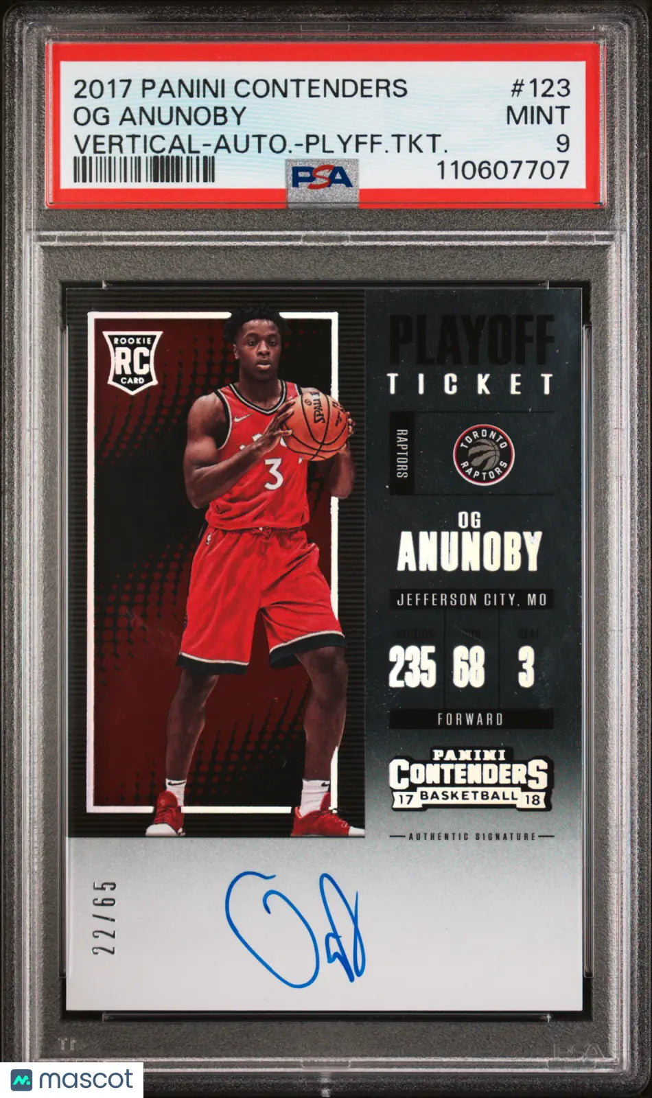 2017 Panini Contenders OG Anunoby Rookie Card Vertical Auto Playoff Ticket Auto PSA 9 /65 - Rare Basketball Collectible for Fans & Investors