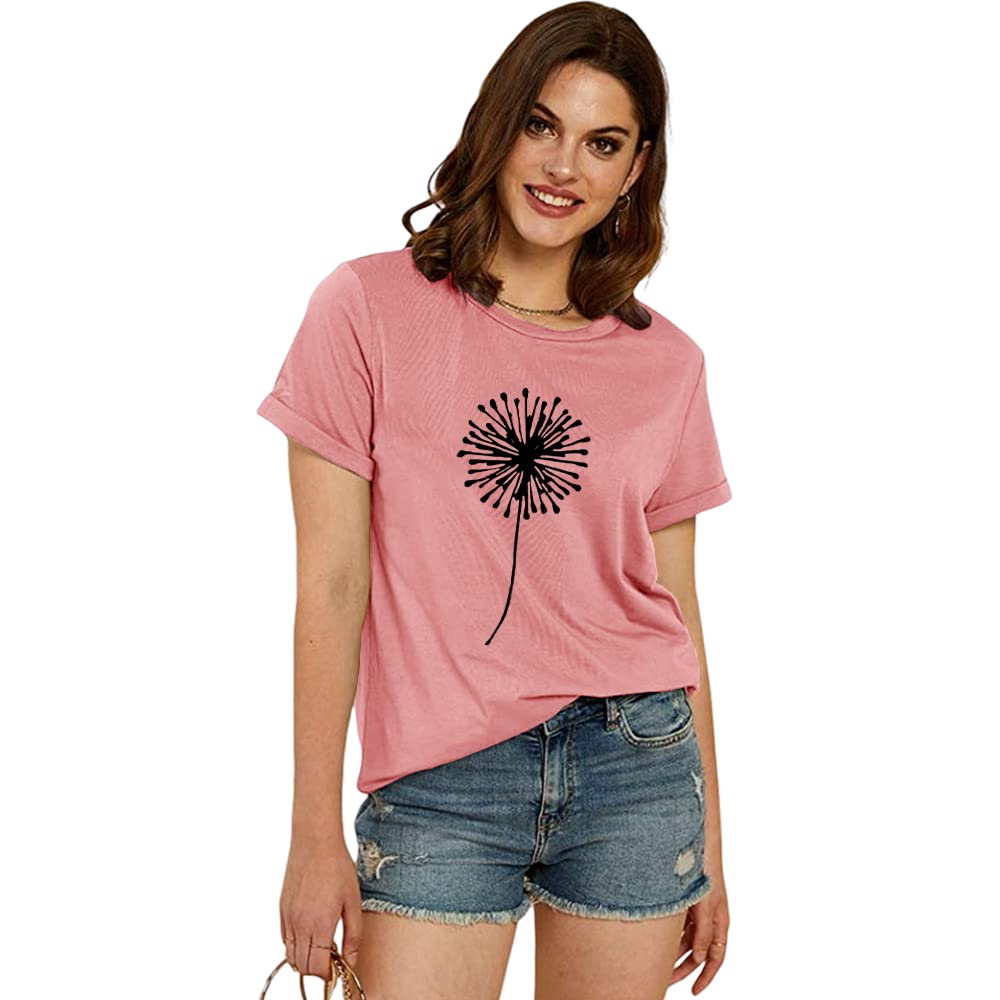 Cicy Bell Women's Dandelion Print T-Shirts - Cute Graphic Tees Short Sleeve Summer Cotton Tops for Casual Wear, Outfits & Street Style